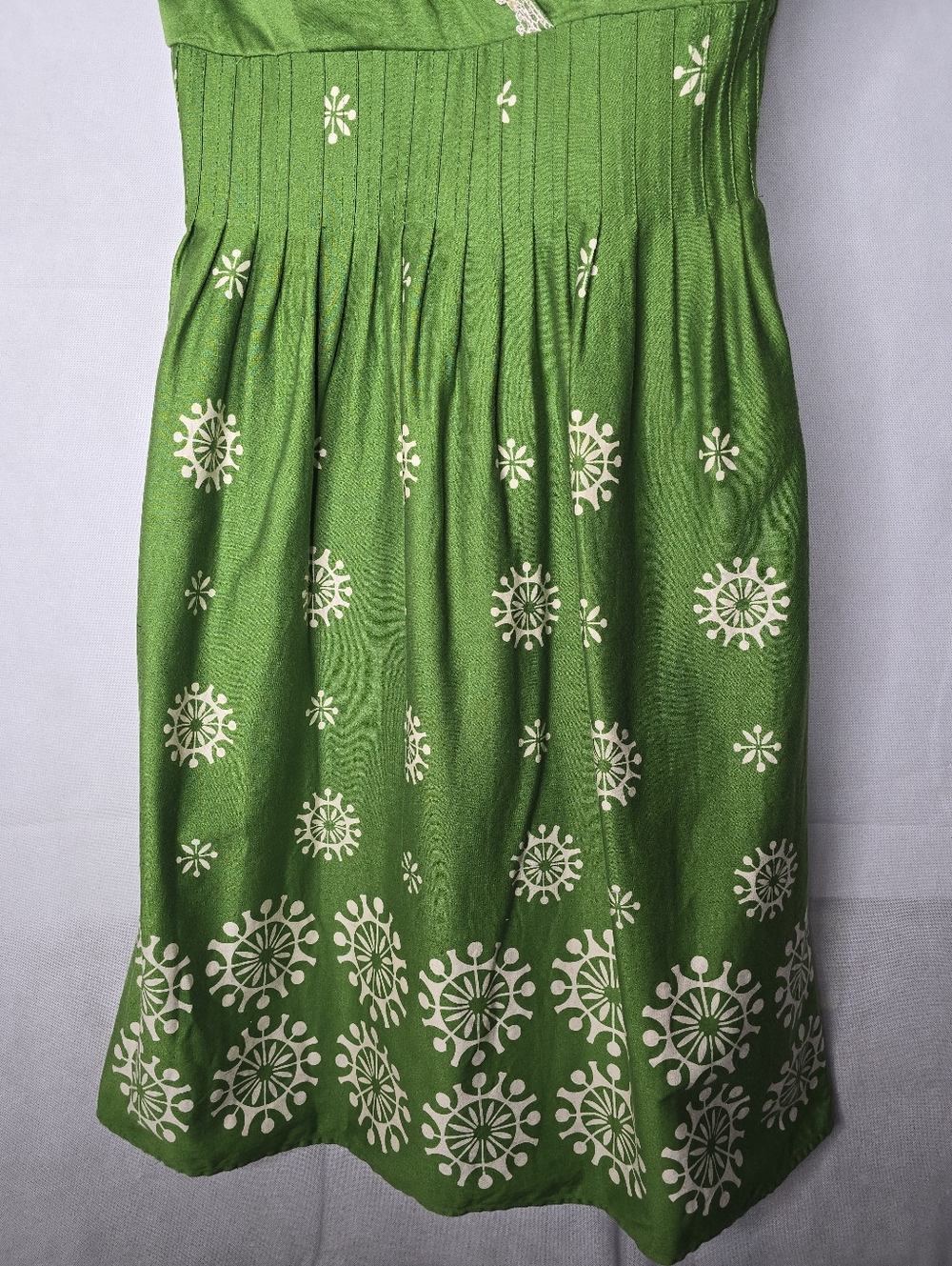 Dressbarn Fit Flare Dress Green Retro Print Sleeveless Beaded Sweetheart Neck 4 - Picture 5 of 12